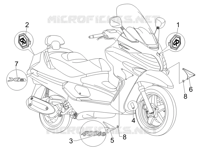 Monogrammes - Decorations PIAGGIO PIAGGIO-SCOOTER 400 X8 2006  X8 ie Euro 3
