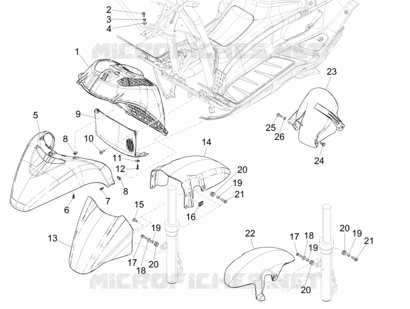 Logement roue - Garde boue PIAGGIO PIAGGIO-SCOOTER 125 X-EVO 2009  X Evo Euro 3