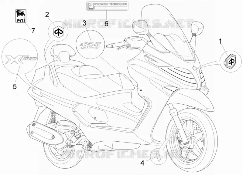 Monogrammes - Decorations PIAGGIO PIAGGIO-SCOOTER 125 X-EVO 2015  X Evo Euro 3