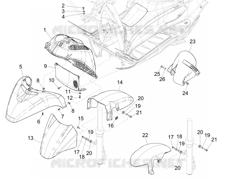 Logement roue - Garde boue PIAGGIO PIAGGIO-SCOOTER 125 X-EVO 2013  X Evo Euro 3