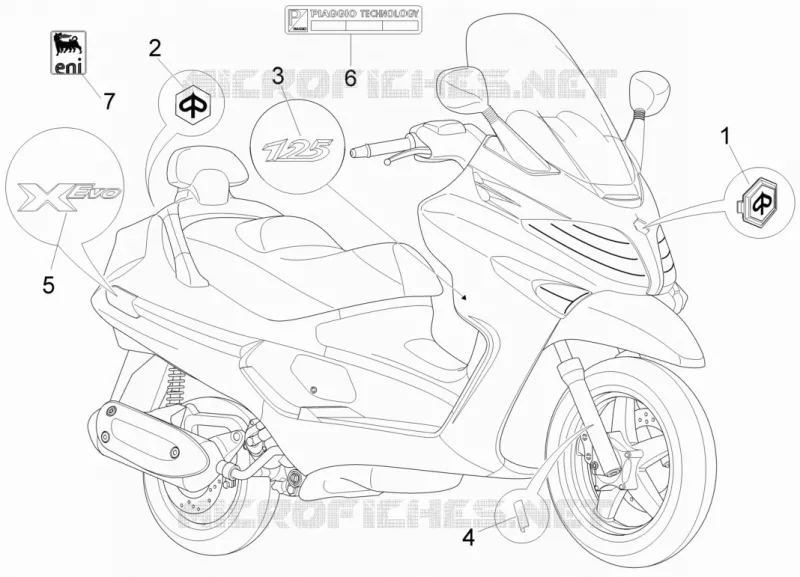 Monogrammes - Decorations PIAGGIO PIAGGIO-SCOOTER 125 X-EVO 2011  X Evo Euro 3