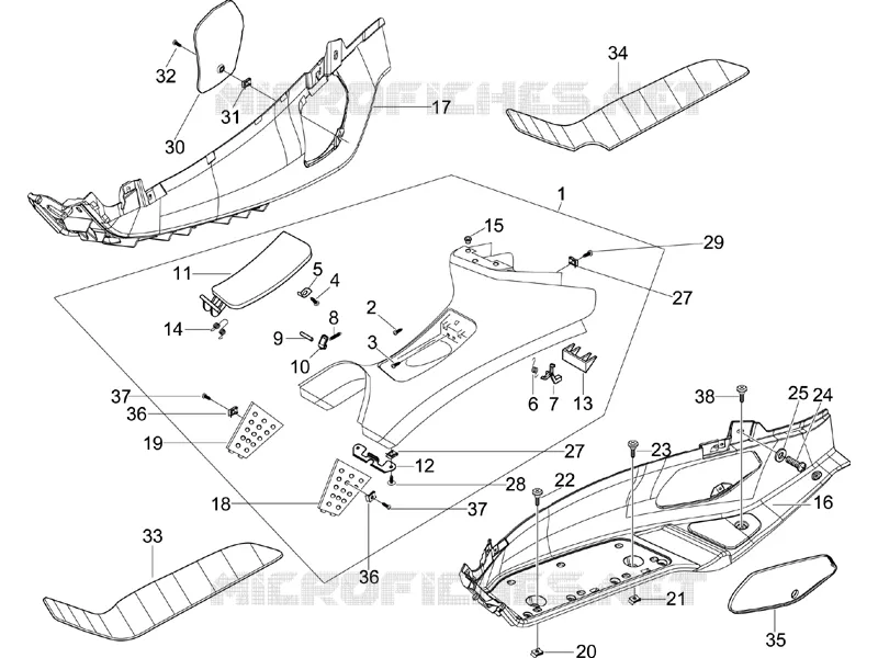 Protection centrale - Repose-pieds PIAGGIO PIAGGIO-SCOOTER 125 X-EVO 2009  X Evo Euro 3
