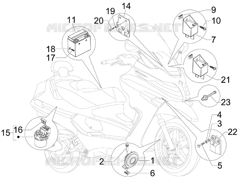 Relais - Batterie - Avertisseur sonore PIAGGIO PIAGGIO-SCOOTER 400 X-EVO 2008  X Evo Euro 3