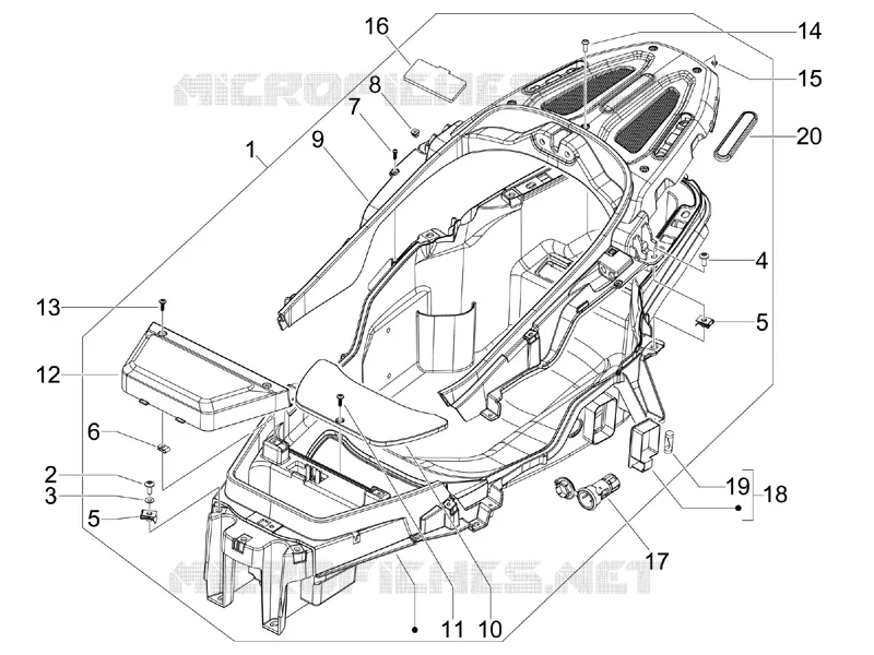 Logement casque - Dessous de selle GILERA GILERA-SCOOTER 500 FUOCO 2009  Fuoco E3