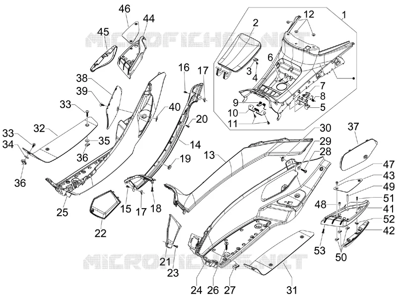 Protection centrale - Repose-pieds GILERA GILERA-SCOOTER 500 FUOCO 2009  Fuoco E3