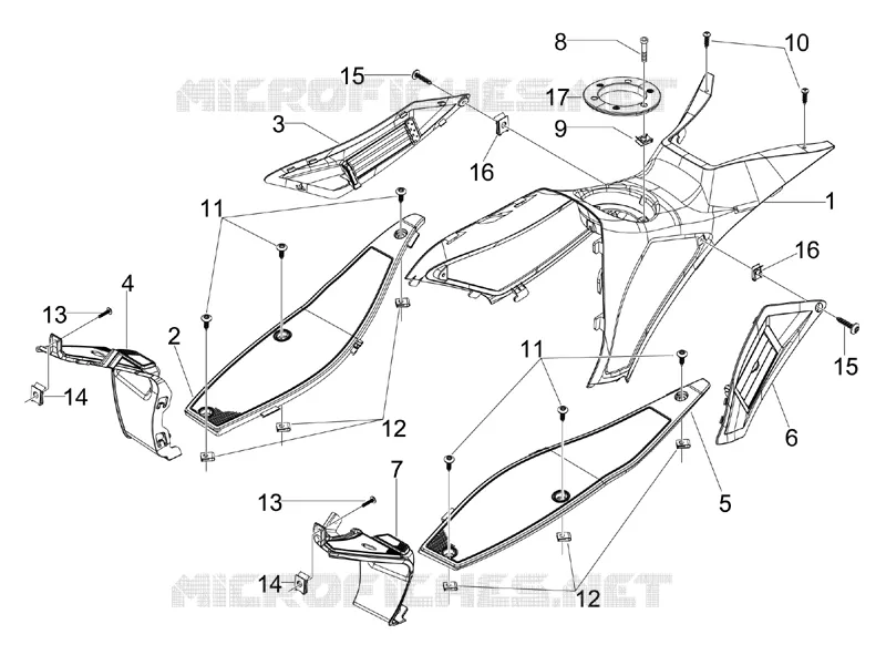 Protection centrale - Repose-pieds GILERA GILERA-SCOOTER 125 RUNNER 2015  Runner ST 4T E3