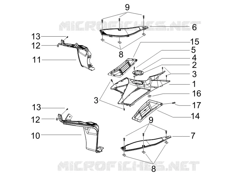 Protection centrale - Repose-pieds GILERA GILERA-SCOOTER 125 RUNNER 2006  Runner VX 4T Race E3